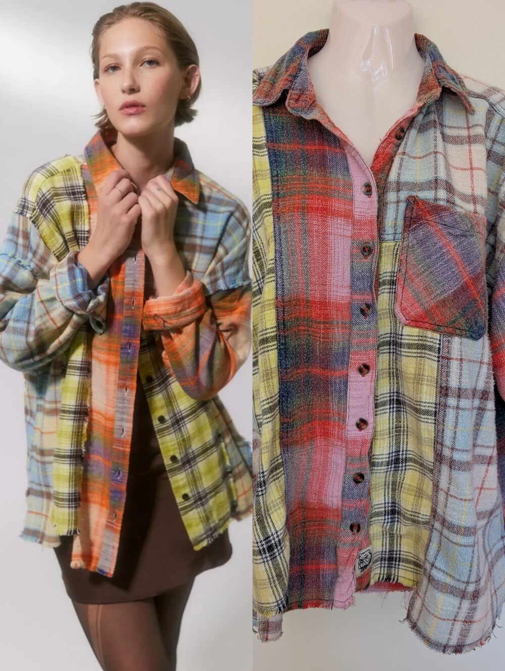 BDG Robbie Spliced Flannel Button-Down Shirt Small